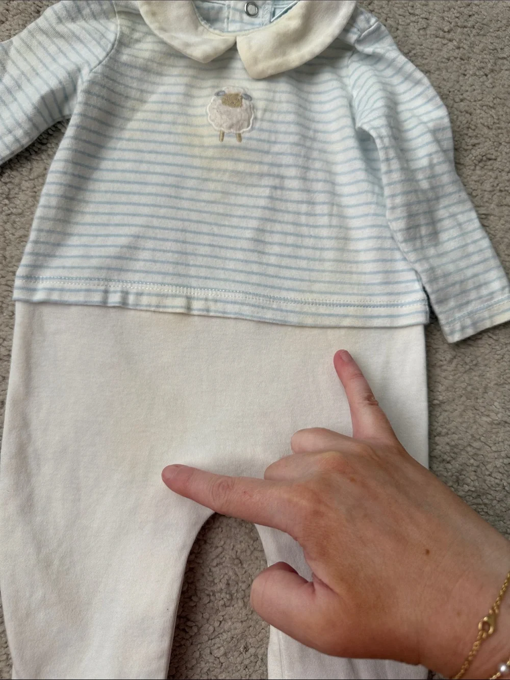 Edgehill Collection Light Blue and White Striped Footed One-Piece